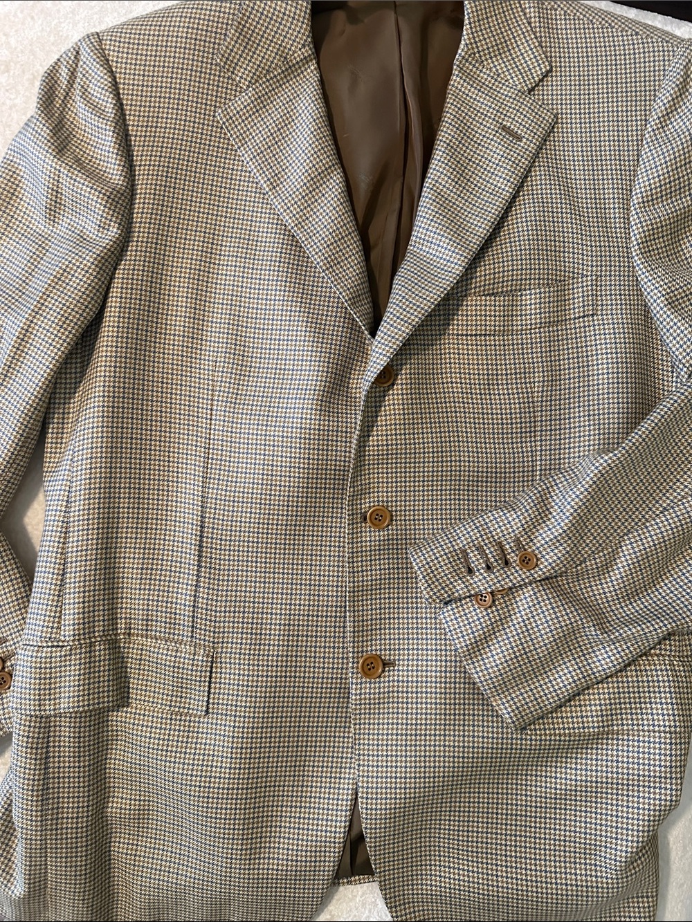 Kiton Beige and Blue Checked Sport Coat
